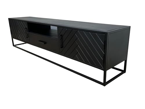Indoortrend TV Lowboard 200 cm schwarz - TV Schrank mit Schublade - Sideboard Wohnzimmer Massivholz - Kommode Maße B: 200 x T: 40 x H: 50 cm von Indoortrend