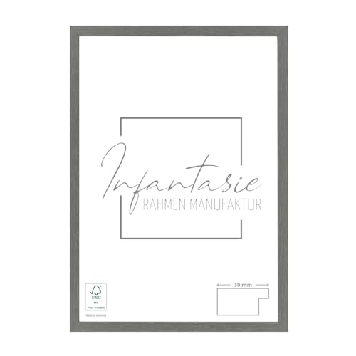 Infantasie 'N°2' Bilderrahmen 13x18 handgefertigt nach Maß | Stahlgrau | MDF Holz-Design Collage Rahmen inkl. Kunstglas und Metall Aufhänger (Querformat & Hochformat) von Infantasie