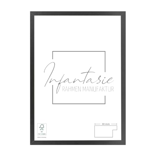 Infantasie 'N°2' Bilderrahmen 33x95 handgefertigt nach Maß | Schwarz Matt | MDF Holz-Design Collage Rahmen inkl. Kunstglas und Metall Aufhänger (Querformat & Hochformat) von Infantasie