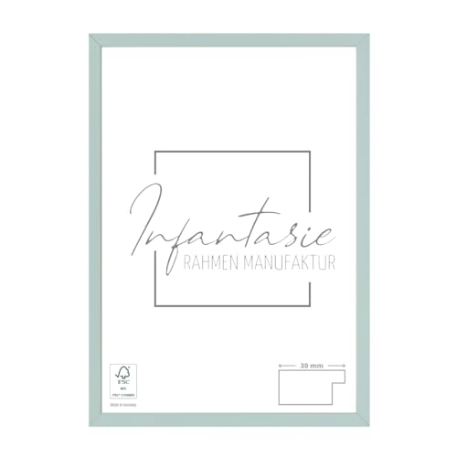 Infantasie 'N°2' Bilderrahmen 37x50 handgefertigt nach Maß | Lichtgrün Pastell | MDF Holz-Design Collage Rahmen inkl. Kunstglas und Metall Aufhänger (Querformat & Hochformat) von Infantasie