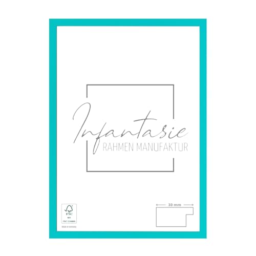 Infantasie 'N°2' Bilderrahmen 61x91,4 handgefertigt nach Maß | Türkis Pastell | MDF Holz-Design Collage Rahmen inkl. Kunstglas und Metall Aufhänger (Querformat & Hochformat) von Infantasie