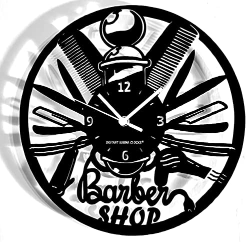 Instant Karma Clocks Barber Shop Wanduhr Friseur Friseursalon Geschenkidee Schönheitssalon, Holz, Schwarz, 30x30cm von Instant Karma Clocks
