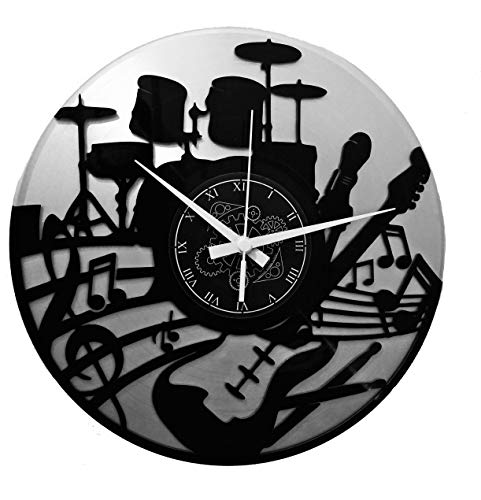 Instant Karma Clocks Gitarre Musik Tastatur Batterie Gruppe Musik Rock Metal Wanduhr aus Vinyl Schallplattenuhr Modernes Design von Instant Karma Clocks