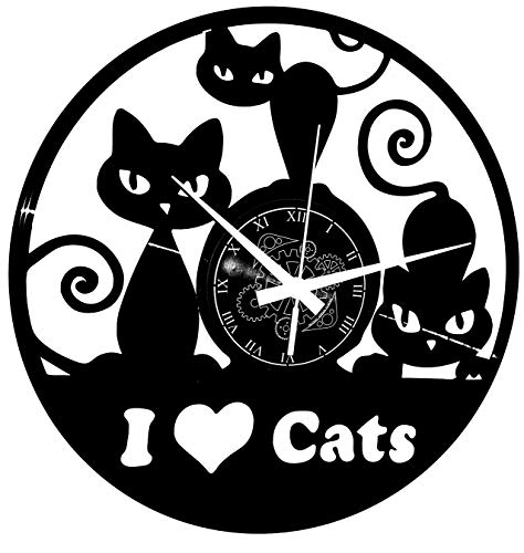 Instant Karma Clocks Vinyl Wanduhr Katzenmotiv und Tiermotiven Katze Geschenkidee Love Cats, Schwarz von Instant Karma Clocks