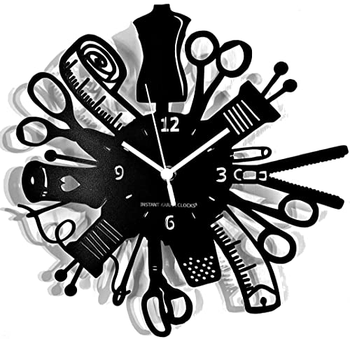 Instant Karma Clocks Wanduhr mit Maschine zum Nähen Nähmaschine Liebhaber Motiv Kunstuhr Nähset Stickerei Schneiderei, Schwarz, 30x30cm von Instant Karma Clocks