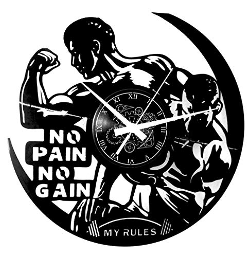 Vinyl Wanduhr Vintage Schallplatten-Design handgemachte Workout Gym Sport Fitness No Pain No Gain von Instant Karma Clocks