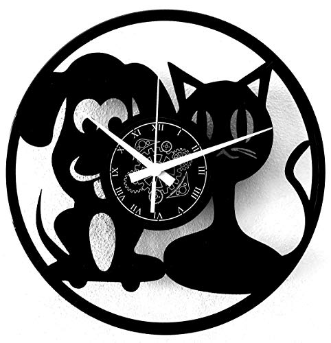 Instant Karma Clocks Vinyl Wanduhr mit Hund Katze Hundeliebhaber Katzenliebhaber Motiv von Instant Karma Clocks