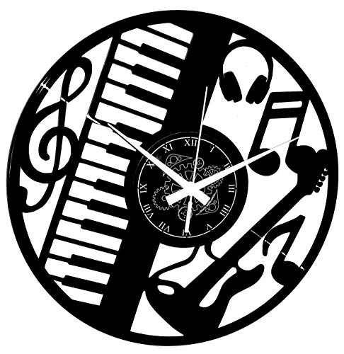 Vinyl Wanduhr Vintage Handgemache Schallplatten-Design Dekor Gitarren Bass Rock Metal Punk Musik musikalische Tastatur von Instant Karma Clocks