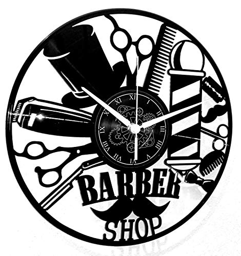 Vinyl Wanduhr Vintage Schallplatten-Design handgemachte Dekor Friseur Modernes Design Barber Shop Bart Friseursalon Beauty Man von Instant Karma Clocks