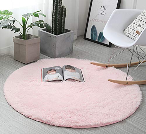 Insun Einfarbig Shaggy Teppich Hochflor Langflor Runden Teppiche Modern für Wohnzimmer Schlafzimmer Rosa 160cm Durchmesser von Insun