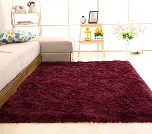Insun Einfarbig Shaggy Teppich Hochflor Langflor Teppiche Modern für Wohnzimmer Schlafzimmer Weinrot 120x200cm von Insun