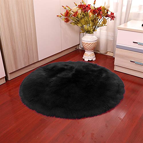 Insun Faux Lammfell Schaffell Teppich Flauschig Weiche Nachahmung Wolle Runden Teppich Langflor Matte für Wohnzimmer Schlafzimmer Kinderzimmer Auto Schwarz 70cm Durchmesser von Insun