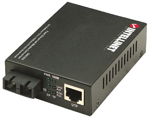 Intellinet 506502 Fast Ethernet Medienkonverter 10/100Base TX auf 100Base-FX (SC) Multimode 2 km schwarz von Manhattan