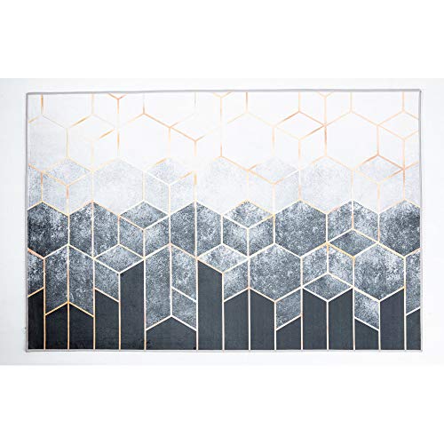 Intempora - Teppich für Wohnzimmer, Velours, weich, geometrisches Muster, Blau, Grau, Gold, modern, 80 x 120 cm von Intempora