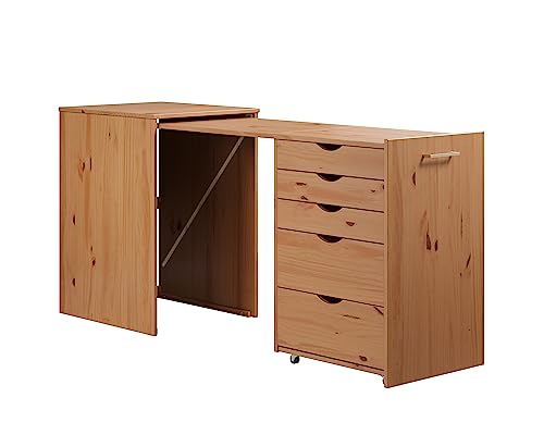 Inter-Furn Volterra Schreibtisch, kompakter Arbeitsplatz, Sekretär in Kiefer massiv honig , ausziehbar, perfekte Home Office Lösung, (BxHxT) 57-165 x 77 x 50 cm von Inter-Furn