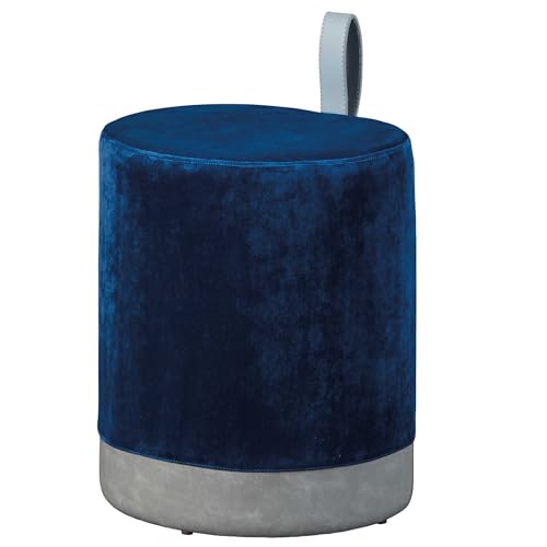 Inter Link - Sitzhocker - Hocker mit Stauraum - Wäschehocker - Pouf aus blauem und grauem Samt - mit Kunstledergriff - Osane von Inter Link