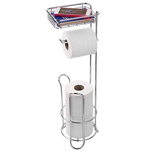 iDesign porte papier toilette avec espace pour rouleaux de rechange, distributeur papier toilette sur pied en métal, dérouleur papier WC pour 3 rouleaux, argenté von InterDesign
