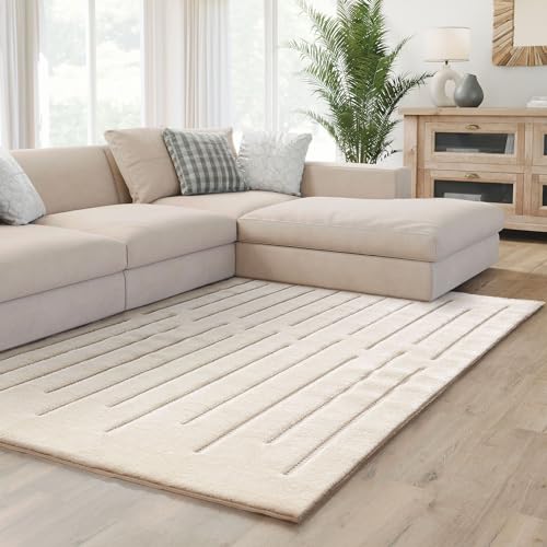 Interiyou Teppich Verona - 200x300 cm Creme - Hochflor mit 3D-Effekt - geometrische Muster - Indoor - Pflegeleicht von Interiyou