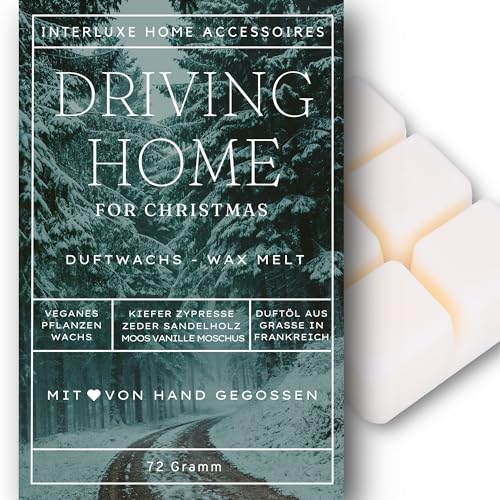 Interluxe Duftwachs Duft Driving Home for Christmas Duftnote Zypresse Vanille Kiefer angenehm duftend Waxmelt 100% pflanzlich Duftwachswürfel Wachs mit Duftöl von Interluxe