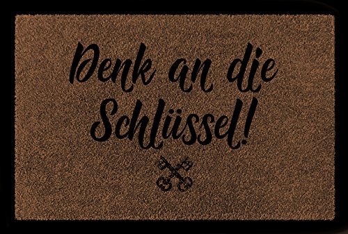 Interluxe FUSSMATTE Türvorleger Denk AN DIE SCHLÜSSEL Haustür Lustig Spruch Geschenk Braun von Interluxe