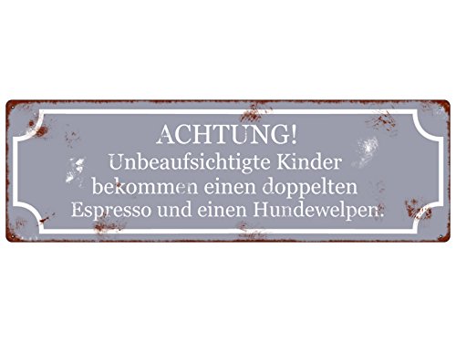 Interluxe METALLSCHILD Shabby Blechschild Dekoschild Achtung UNBEAUFSICHTIGTE Kinder von Interluxe