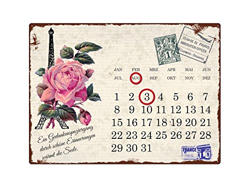 Interluxe WANDKALENDER Blechschild Kalender Paris Rose Shabby Vintage Geschenk Dekoration von Interluxe