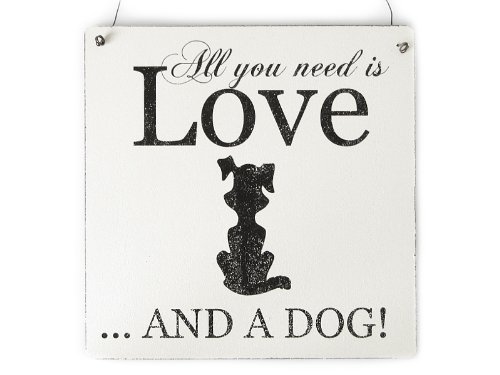 Interluxe XL Shabby Vintage Schild Türschild All You Need is Love and A Dog Hund Dekoration Dekoration Landhaus Chic von Interluxe