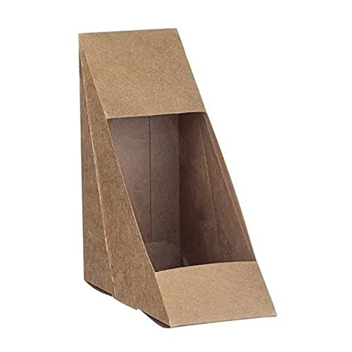 Intertan QWSTS Kraftpapier Dreieck Foodbox mit Klappfenster rPET für Sandwich, Klein, 12cm Länge, 12cm Höhe, 5.2cm Breite, 50 Stück von Intertan -1922-