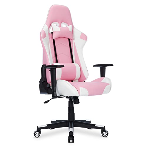 IntimaTe WM Heart Gaming Stuhl, Racing Stuhl mit Kopfstütze und Lordosenstütze, Ergonomischer Computerstuhl, Bürostuhl mit Hoher Rückenlehne, Drehstuhl Kunstleder PU Sportsitz, Rosa von IntimaTe WM Heart