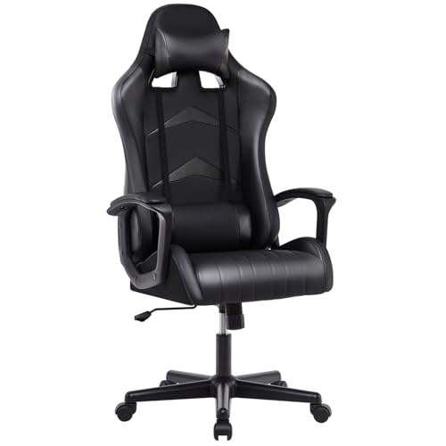 IntimaTe WM Heart Gaming Stuhl, Ergonomischer Gamer Stuhl, Schreibtischstuhl mit Verstellbarem Kopfkissen und Lendenkissen, Computerstuhl mit Hoher Rückenlehne, 52 x 49 x 130cm (Schwarz) von IntimaTe WM Heart