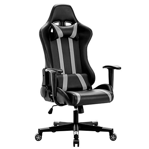 Intimate WM Heart Gaming Stuhl Bürostuhl Ergonomischer Drehstuhl Gamer Stühle mit Kopfstütze und Lendenkissen, Racingstuhl mit Hoher Rückenlehne, Höhenverstellung und Wippfunktion (Grau) von IntimaTe WM Heart