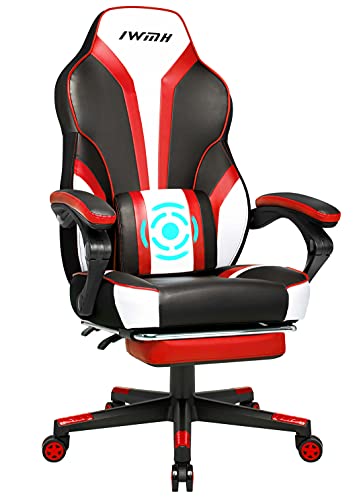 IntimaTe WM Heart Gaming stuhl,Racing stuhl mit hoher Rückenlehne,Ergonomischer Gamer Stuhl mit Massage-Lendenstütze,Schreibtischstuhl Drehstuhl mit klappbarer Fußstütze,Rot von IntimaTe WM Heart