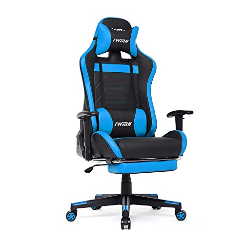 Intimate WM Heart Gaming Stuhl, Ergonomischer Gamer Stuhl mit Fußstütze, Racing Bürostuhl, PU Drehstuhl mit hoher Rückenlehne und Lendenwirbelstütze (Blau) von IntimaTe WM Heart