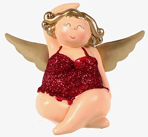 Inware sitzender molliger Engel Schutzengel Molly Figur Rubens Glitzer rot von Inware