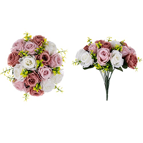 Inweder Brautstrauß Blumenstrauß Kunstblumen Weiß&Rosa - 2 Pcs Künstliche Blumen Rosen Künstlich Gefälschter Blumenkugel Plastik Kunstrosen Fake Seidenblumen for Tischdeko Hochzeit Blumen Deko von Inweder