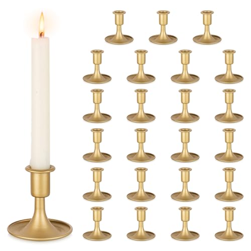 Inweder Kerzenständer Gold Kerzenhalter für Stabkerzen: Satz von 24 Stabkerzenhalter Vintage Messing Goldene Kerzenständer Stabkerzen für Tischdeko Hochzeit Halloween und Wohnzimmer Deko von Inweder