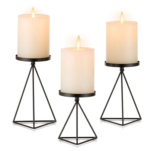 Inweder Kerzenständer für Stumpenkerzen: 3er Schwarz Kerzenständer Vintage Kerzentablett Geometrischer Stumpenkerzenhalter Metall-Kerzenhalter für Tischdeko Kamin Hochzeit Weihnachten Heimdekoration von Inweder