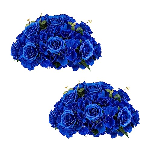 Inweder Künstliche Blume Kugeln für Tafelaufsätze - 2 Stück Künstliche Blumenkugeln Königsblau Künstliche Blumen Seide Rose und Hortensie mit Kunststoffsockel für Hochzeit Tischdekoration von Inweder