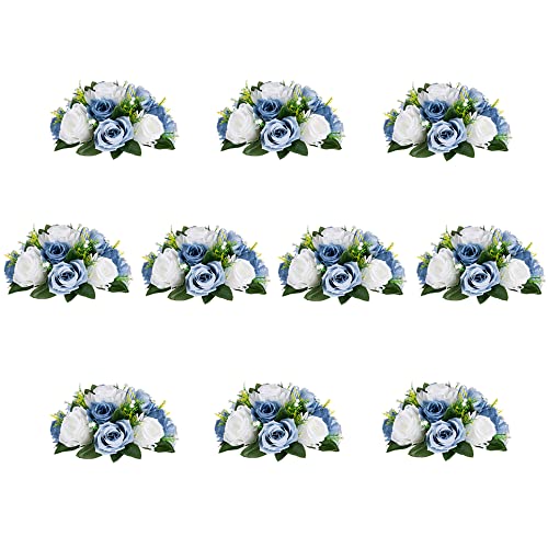 Inweder Künstliche Rosen Blumen für Tischdeko Hochzeit: 10 Pcs Blau & Weiß Kunstblumen Blumenkugeln Blumenarrangements Dekorative Künstliche Blumensträuße Fake Blumen Deko Tafelaufsatz für Party Home von Inweder