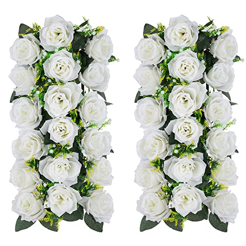 Inweder Weiß Kunstblumen für Hochzeitsdeko Tisch - 2Pcs Künstliche Blumen für Hochzeit Tischdeko Fake Flowers Rosen Blumen mit Kunststoff-Basis Seidenblumen für Läufer Tisch Home Deko Wohnzimmer von Inweder