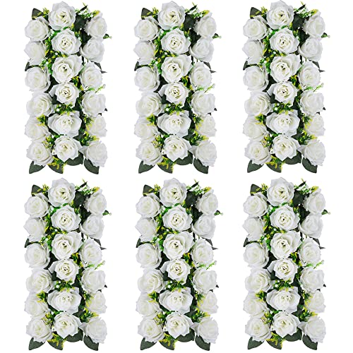 Inweder Weiß Kunstblumen für Hochzeitsdeko Tisch - 6Pcs Künstliche Blumen für Hochzeit Tischdeko Fake Flowers Rosen Blumen mit Kunststoff-Basis Seidenblumen für Läufer Tisch Home Deko Wohnzimmer von Inweder