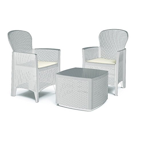 Gartenset mit Kissen, 2 Sesseln und 1 Outdoor-Container-Tisch, Made in Italy, weiße Farbe von Ipae-Progarden