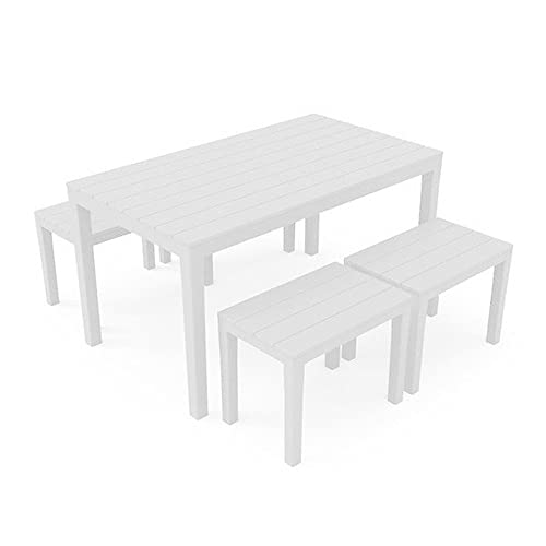 Outdoor-Set mit 1 rechteckigen Tisch 4 Bänke, Made in Italy, weiße Farbe von Ipae-Progarden