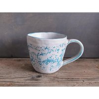 Rustikale Keramiktasse, Türkise Und Weiße Handgemachte Kaffeetasse, Geschenk Für Teeliebhaber von IslaClayCeramics