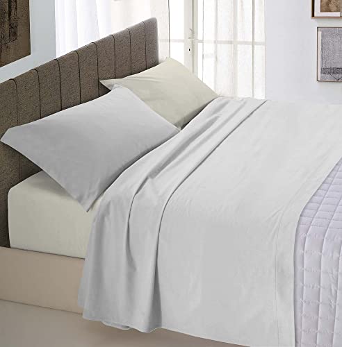 Italian Bed Linen “Natural Color” Bettwäsche Set, 100% Baumwolle, Hellgrau/Creme, Doppelte von Italian Bed Linen