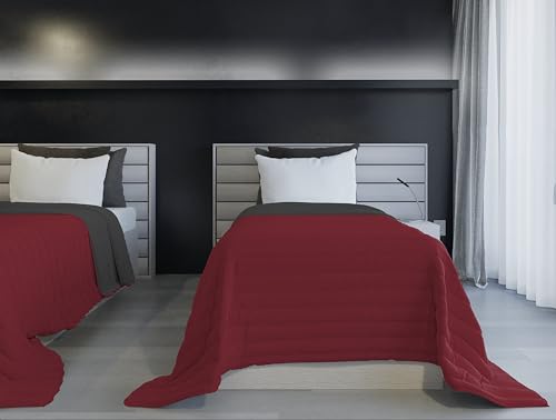 Italian Bed Linen Sommerdecke, feuerfest, zweifarbig, aus Seide, Bordeaux/Dunkelgrau, 170 x 270 cm von Italian Bed Linen