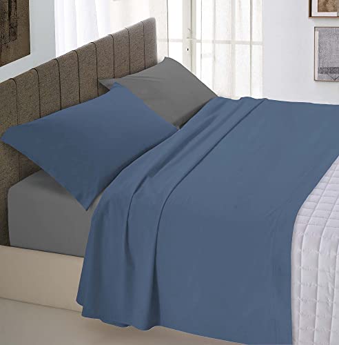 Italian Bed Linen Bettwäsche aus 100% Baumwolle Natural Color, Avio/Dunkelgrau, Ehebett von Italian Bed Linen