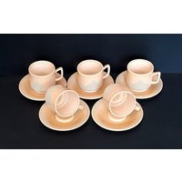 Set Von 5 Großen Teetassen Mit Untertassen Sonderproduktion Nummeriert Limitierte Auflage Tischservice Servieren Sie Tee Tischdekoration von ItalyVintageDream