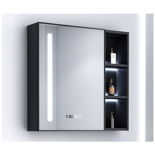 Beleuchteter Badezimmer-Medizinschrank, Mit Antibeschlag-Taste, Intelligenter LED-Schminkspiegelschrank, Mit Dimmbarer Touch-Taste, Badezimmer-Aufbewahrungsschrank (Color : Grey, S : 70x62x12cm) von Ivan Tech