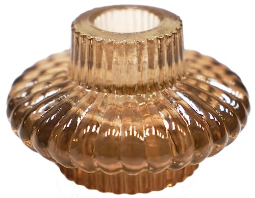 Ivyline Airlie Wendbarer Kerzenhalter in Aprikose – wasserdicht und stilvoll – geprägter Glasboden für Stab- oder Teelichtkerzen – H 5,5 cm x B 8,5 cm von Ivyline